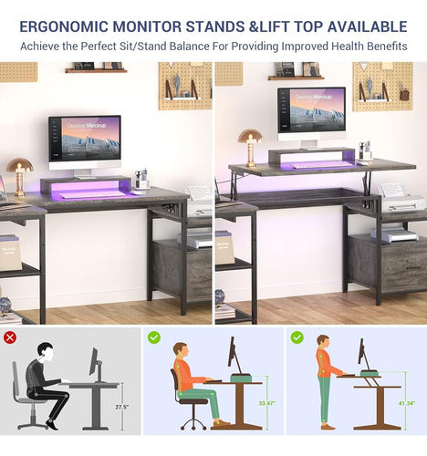 Aheaplus L-Shaped Desk with Power Outlet, Esc 1