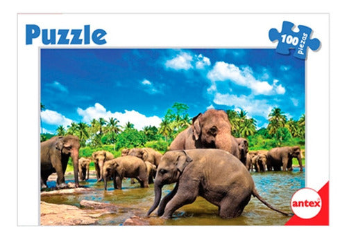 Antex Puzzle 100p Elephants C/Game on the Back Art 3034 1