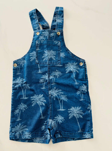 Cheeky Baby Boy Denim Blue Romper with Palm Trees 0