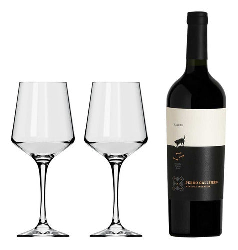 Set Vino Perro Callejero 750 + 2 Copas Vidrio Brunello 490ml 0