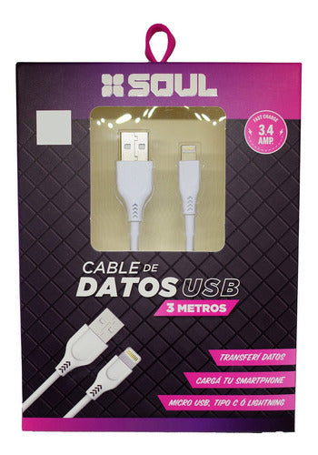 Soul USB Cable 3m Compatible with iPhone Fast Charging Data 6