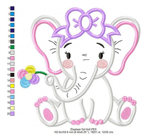Embroidery Machine Appliqué Animal Safari Elephant Girl 1950 2