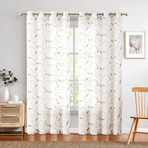 COLLACT Sheer Embroidered Curtains with Leaves for Living Room 1