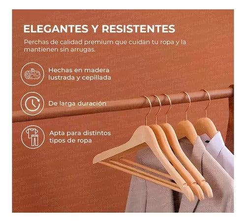 Perchas De Madera Lustradas 1° Calidad X 6 Unidades Premium 2