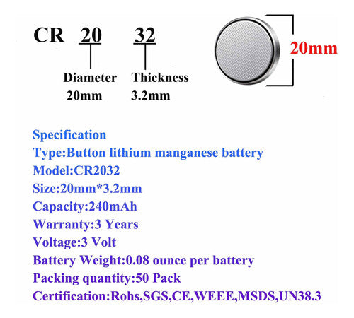 Paquete De 50 Pilas De Moneda De Boton De Litio De Alta Capa 3