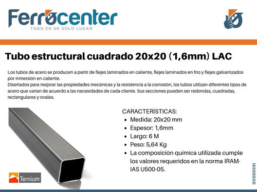 ANACON Structural Square Tube 20 x 20 x 1.6 mm - 6 Meters 1