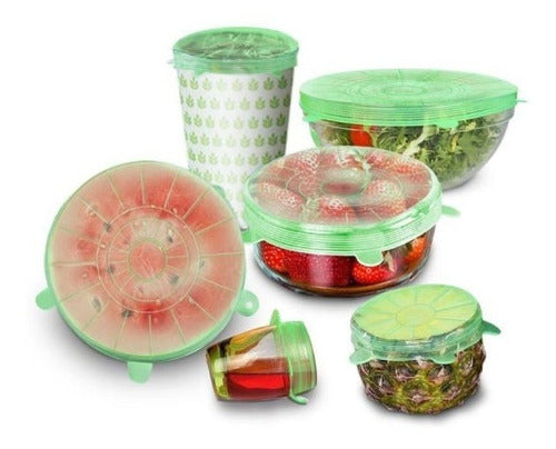 Set of 6 Silicone Lids for Fruits, Vegetables, and Jars 12
