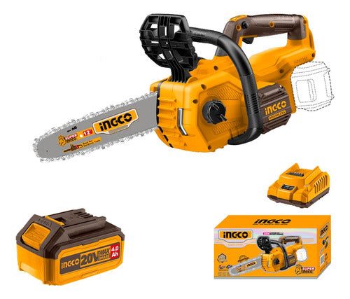 Ingco 20V 12" Battery Chainsaw with 2 x 4Ah Batteries and Charger - CGSLI201286 0