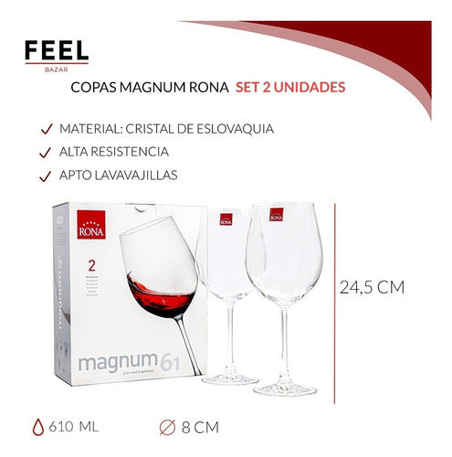 Set Accesorios Vino Caja + 2 Copas Vino Crystal Magnum 610cc 2