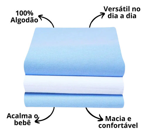 Kit 3 Und Cueiro 80x50cm Flanelado Bebe Estampa Lisa Azul 1