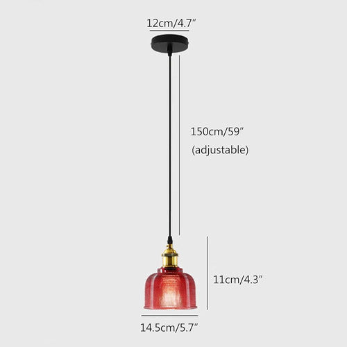 Umhouse Glass Industrial Pendant Light, Red Glass Vintage Ha 1