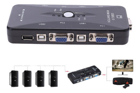 Usb 2.0 4 Puertos Kvm Switch Vga/teclado/mouse Video Monitor 1