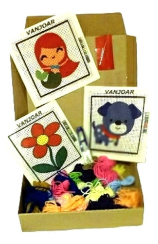 VANJOAR 3 Kids Embroidery Kits - Canvas Tapestry + Yarn + Needle 0