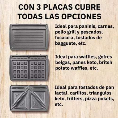 Generic Wafflera Sandwichera Grill Electrica 3 En 1 Antiadherente 1