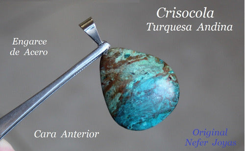 Nefer Joyas Crisocola Turquesa Andina - Dije Con Engarce De Acero 316 L 5