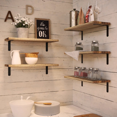 Richer House Rustic Wooden Wall Floating Shelves Set for Bathroom 4