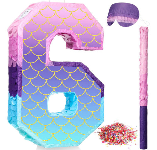 Piñata Sirena Morada De 40 Cm Para Fiesta De Cumpleaños 0