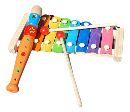 Kit Musical Infantil Xilofon + Flauta De Colores Y Madera 0