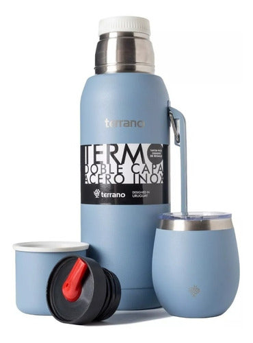 Terrano Set Thermos 1L + Stainless Steel Mate + Free Straw Gift 0