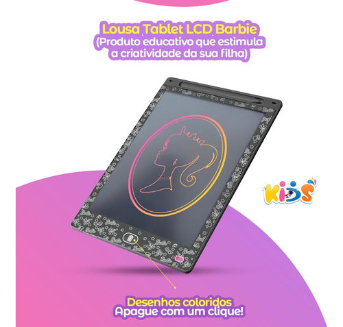 Lousa Mágica Led Tablet Barbie Preta Infantil Lcd + Caneta 1