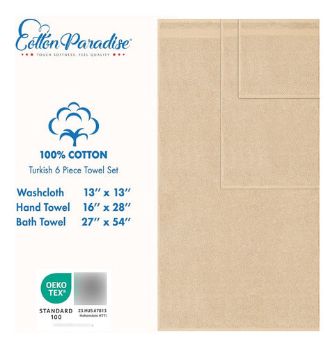 Cotton Paradise Soft & Absorbent Towels, 6 Pieces, Beige 3