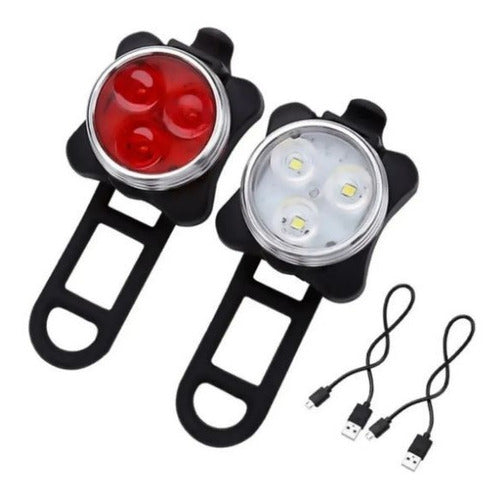 2 Luces De Bicicleta Delantera Trasera 3 Leds Usb Recargable 0