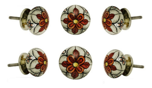 Trinca-Ferro Set Of 6 Cabinet Knobs Ceramic Gypsy Flower Handmade Drawer Pull Kitchen Cupboard Pull Dresser Door Handle 0