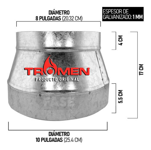 Reducción Galvanizada 10 A 8'' (25 A 20cm) Calefactor Horno 1