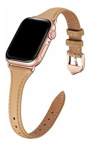 Malla Cuero Para Apple Watch (38/40/41mm Camel/rosa Oro) 0