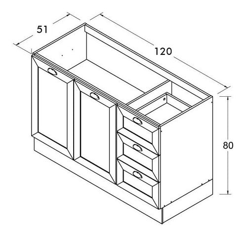 Mueble Cocina Bajo Mesada 2 Puertas 3 Cajones 120cm En Mdf 1