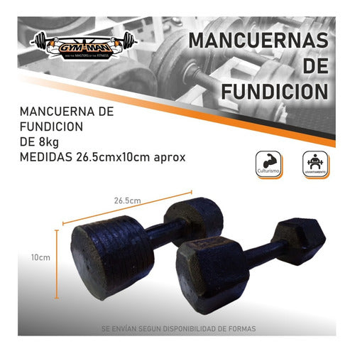 GYM-MAN Mancuerna Fundición Hierro 8kg X2 Redonda O Hexagonal Gym C 1