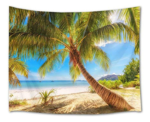 HVEST Tropical Beach Tapestry - Green Palm Wall Art 0