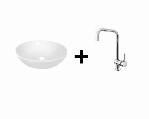 Combo: White Glazed Sink + Bar Type Faucet Set 0