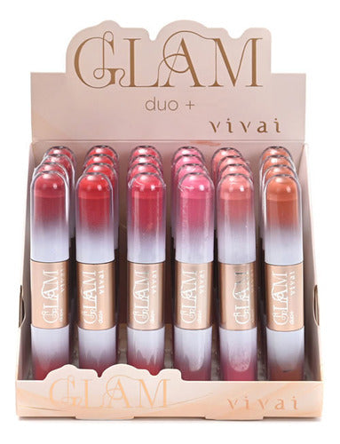 6 Duo Batom Líquido + Gloss Glam 6 Tons 3258 Vivai Atacado 3