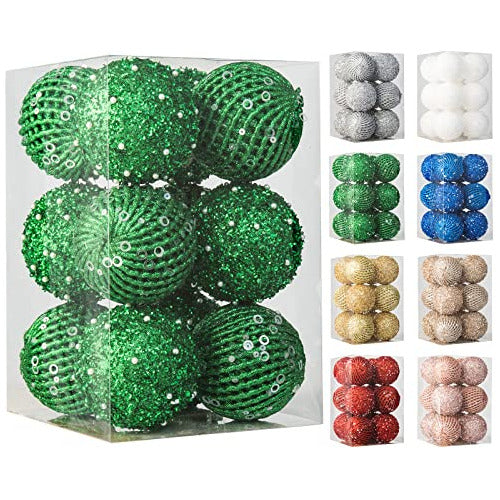 8cm x 12 Green Christmas Tree Ornaments Balls 0