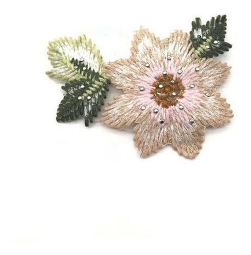 Generic Light Pink Flower Embroidered Applique with Pearls and Strass X 2 5