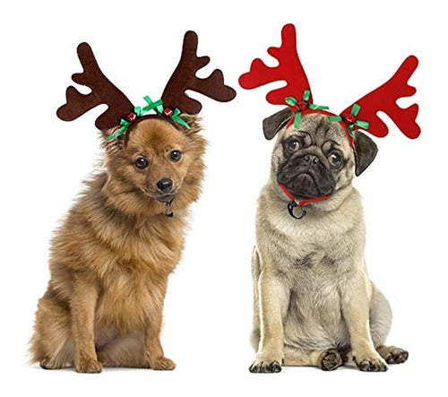 Bwogue 2 Set Dog Elk Reno Cornamenta Diadema Para Navidad Pe 0