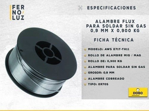 Dogo Rollo Alambre Mig Soldar 0.900 Kg Flux Sin Gas 0.9 Mm 1