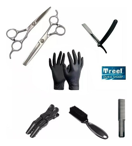 PM Professional Scissors + Brush + Sweet Blade + Cutting Razor Kit 1