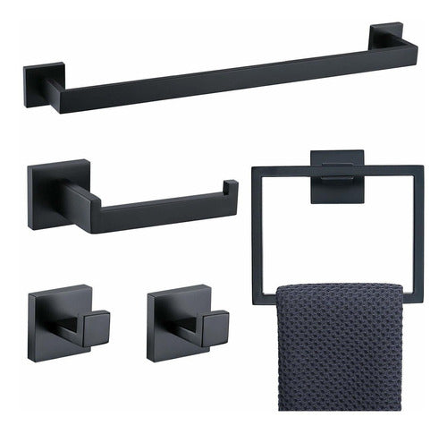 Tnoms Matte Black 5 Pieces Bathroom Accessories Set 0