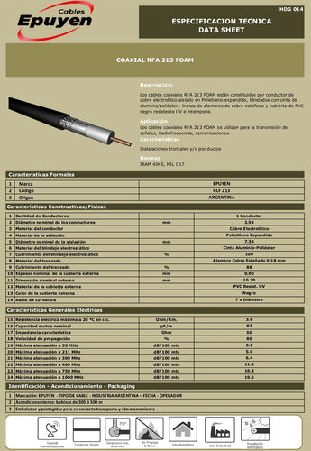 Epuyen Cable Coaxial RG-213 Foam Low Loss - 10m Roll 2