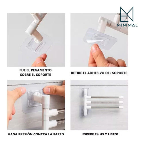 Mnl Rotating Towel Holder with 5 Arms - Adhesive Bathroom Organizer 2