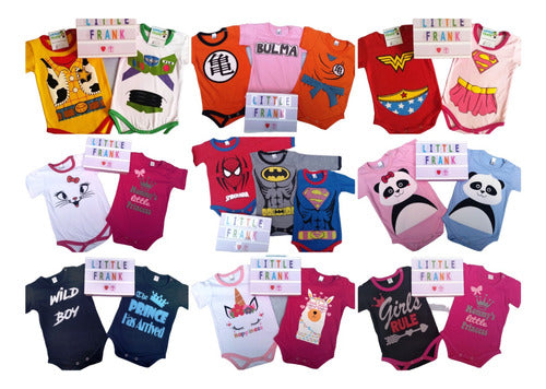 LittleFRANK Pack of 12 Short Sleeve Baby Bodysuits Assorted Designs 2