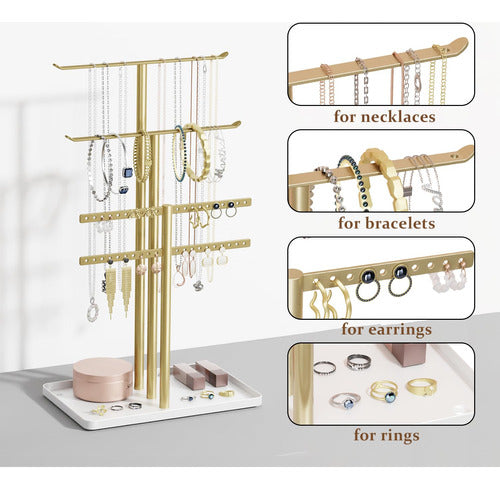 Pickpiff Jewelry Stand Holder Organizer: 4-Tier Gold and White 1