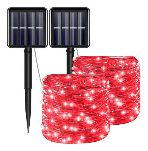 Cadena De Luces Solares Rojas De Navidad Para Exteriores, Im 0