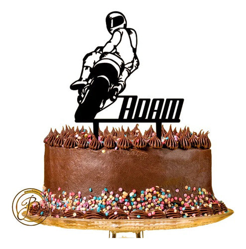 Cake Topper Adorno Torta Moto Deportiva Nombre Personalizado 0