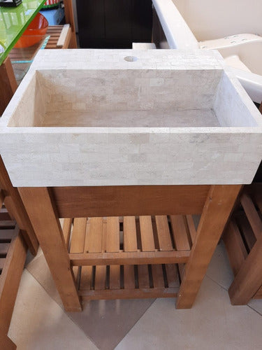 Handcrafted Travertine Marble Sink Countertop 50x50 Wide Front 1