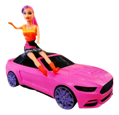 Carrinho Rosa Conversível Com Boneca Compatível C/ Barbie 6