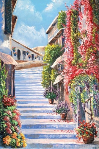 Flores En Calle Pueblo Del Mediterraneo - Lámina 45x30 Cm 0