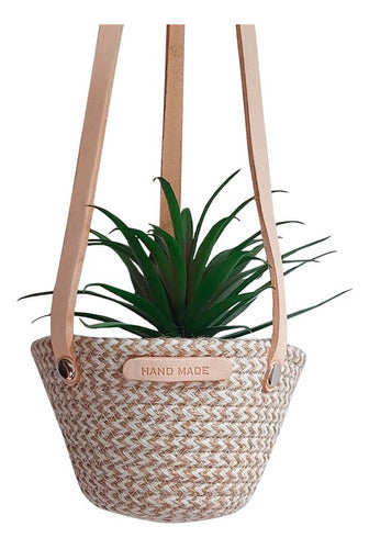 Handmade Hanging Plant Pot in Cream and Jute 20x12 cm 0